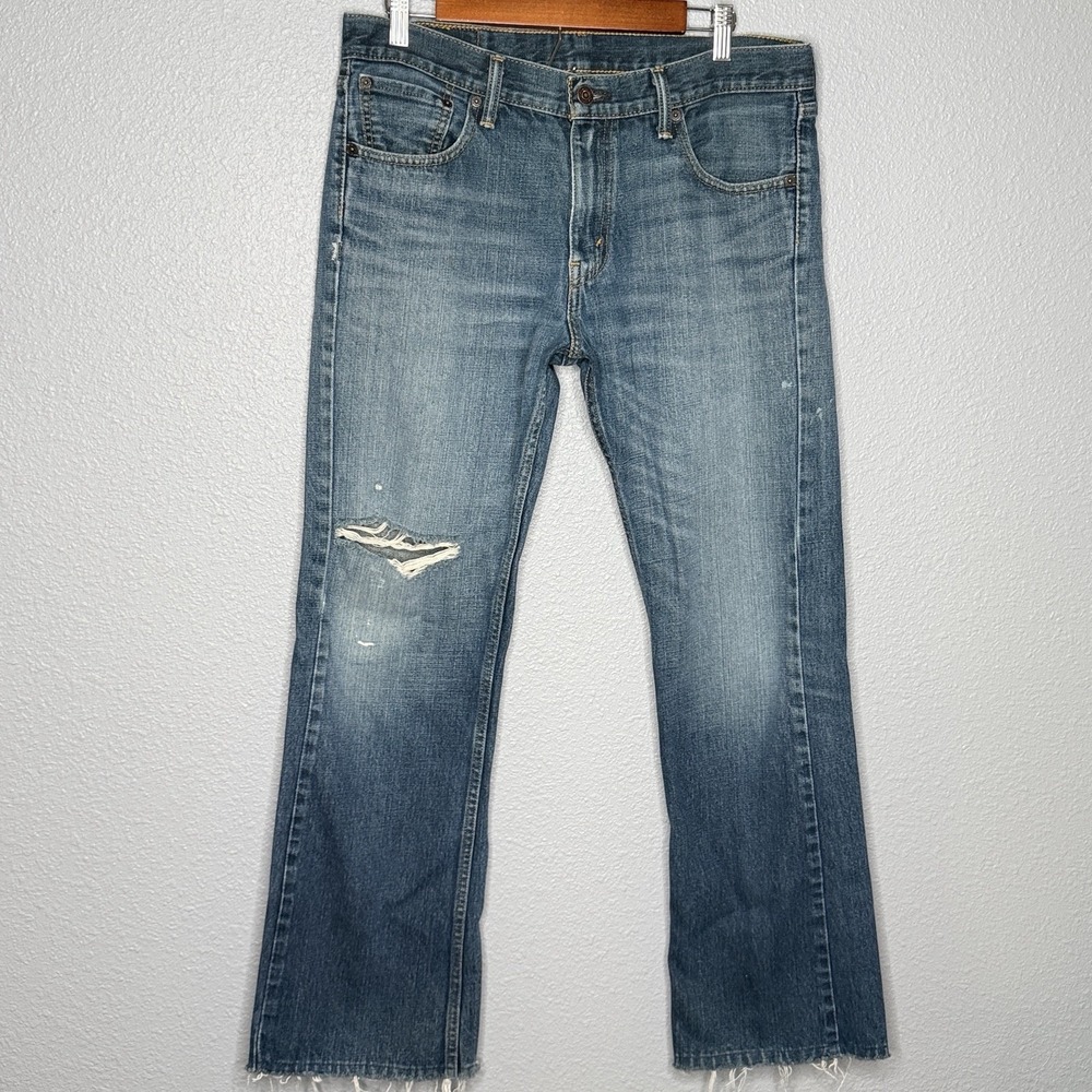 Levi's 527 Jeans Mens 33x32 Slim Bootcut Distressed Y2K Faded Raw Hem Denim